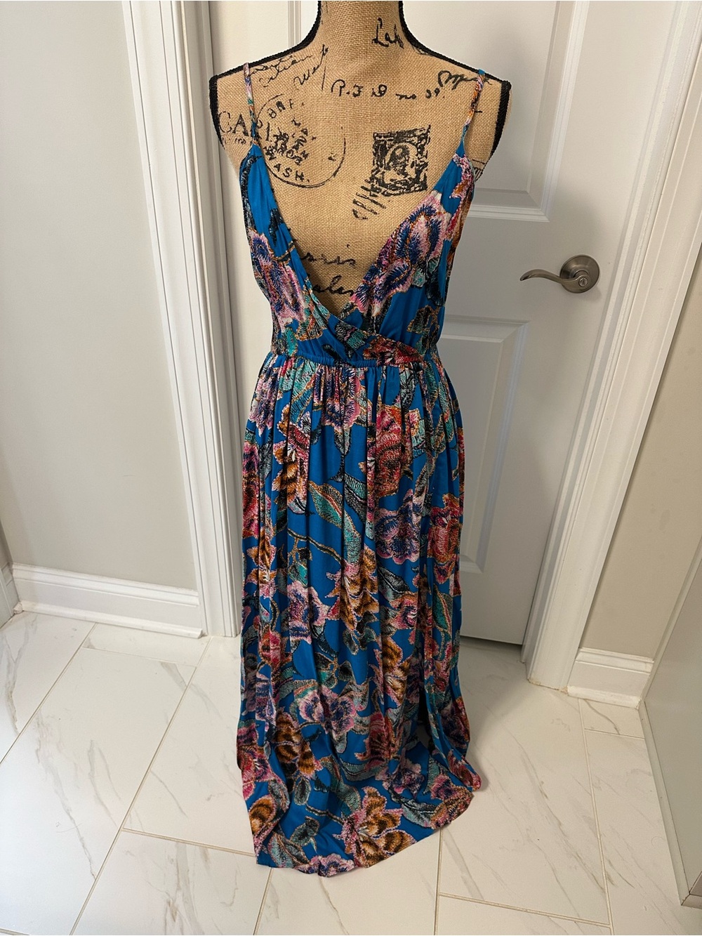 ASOS Blue Floral V-Neck Maxi Dress